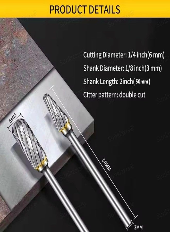 Sunkizzrs® 10-Pcs Tungsten Carbide Rotary Burr Set -Carbide Double Cut Carving Burr Bits with 1/8"(3mm) Shank -Rotary Tool Accessories for Woodworking, Engraving, Drilling, Steel Metal Working - Image 4